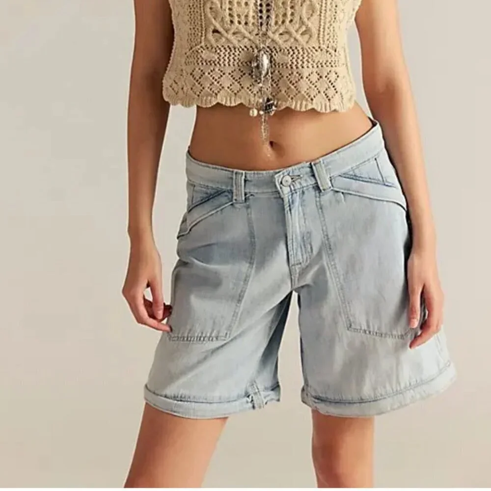 NWT Free People Trailblazer Convertible Zip Jeans in Circuit Blue